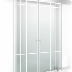 Usa culisanta Boss ® Duo model Event alb, 60+60x215 cm, sticla mata securizata, glisanta in ambele directii