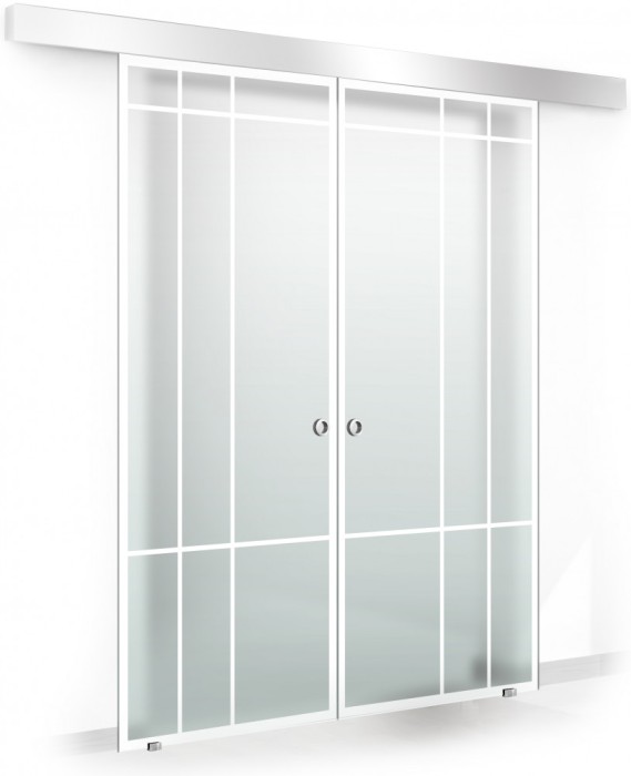 Usa culisanta Boss &reg; Duo model Event alb, 60+60x215 cm, sticla mata securizata, glisanta in ambele directii