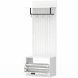 HOMCOM Cuier 5 &icirc;n 1, Mobilier de Intrare, Banc pentru Pantofi, Sertar Rabatabil, Rafturi Reglabile, 4 C&acirc;rlige, Alb | Aosom Romania