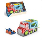 Camion cu platforma, masinuta curse, sunete si lumini, +18 luni