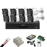 Sistem supraveghere complet 8 camere Dahua 8MP Smart Dual Light 40m microfon, DVR 8 canale, HDD si accesorii instalare incluse SafetyGuard Surveillanc