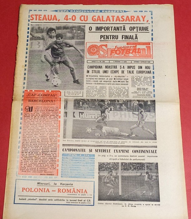Ziarul Sportul Supliment FOTBAL 07.04.1989 (Steaua-Galatasaray)