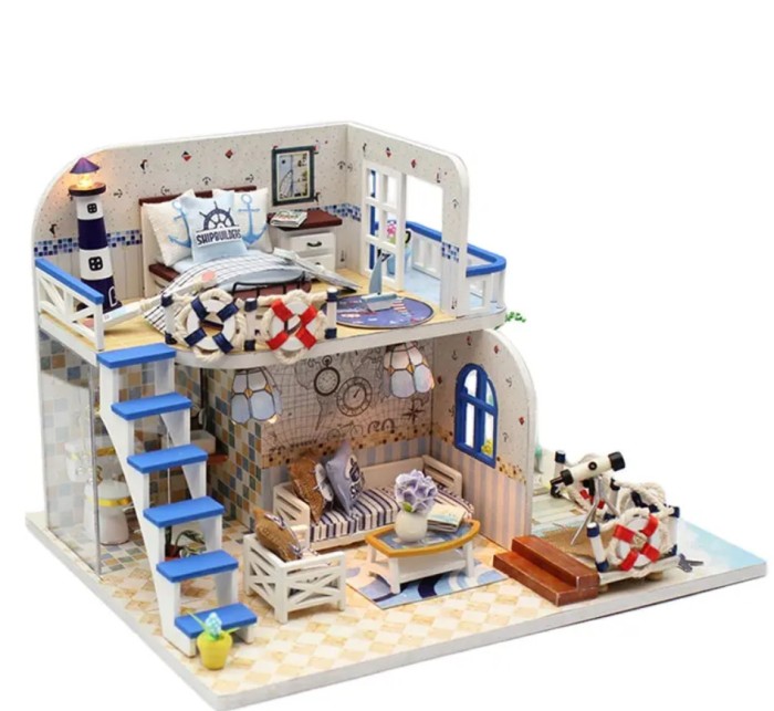 Puzzle 3D, Casa de papusi in miniatura DIY, Blue Coast, 19x15x13cm