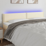 VidaXL Tăblie de pat cu LED, crem, 160x5x78/88 cm, piele ecologică