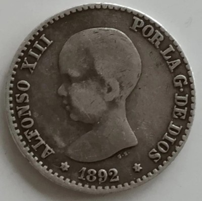 Moneda Argint Spania - 50 Centimos 1892 - 82 foto