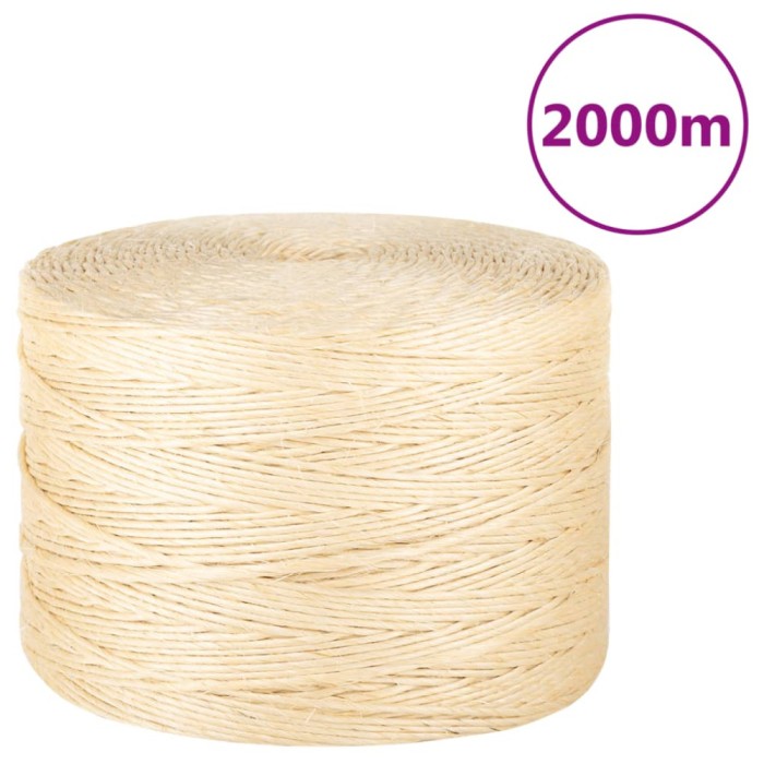 vidaXL Fr&acirc;nghie, 2000 m, sisal 100%, 3 mm