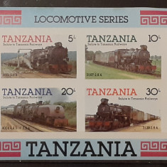 Tanzania locomotive , transporturi,serie 4v. bloc, nedant. mnh