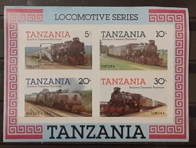 Tanzania locomotive , transporturi,serie 4v. bloc, nedant. mnh foto