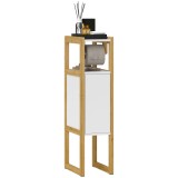 HOMCOM Mobilier de Baie cu Suport pentru H&acirc;rtie Igienică, Dulap și Raft, Dulap Compact din Bambus, 20x33x80 cm, Alb | Aosom Romania