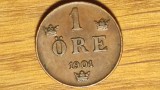 Suedia - moneda de colectie bronz - 1 ore 1901 - Oscar II - xf+ / aunc -raruta !