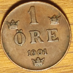 Suedia - moneda de colectie bronz - 1 ore 1901 - Oscar II - xf+ / aunc -raruta !