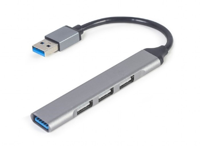 HUB extern GEMBIRD, porturi USB: USB-A 3.1 x 1, USB-A 2.0 x 3, conectare prin USB-A, argintiu, &quot;UHB-U3P1U2P3-02&quot; (timbru verde 0.8 lei)