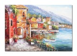 Cumpara ieftin Tablou lacul Como pictat manual, Peisaj de poveste, colt de rai 100x70cm ulei pe panza in cutit efect 3D, Valentin Pop