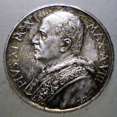 F.654 VATICAN PAPA PIUS IX 5 LIRE 1929 XF/AUNC ARGINT 10000ex.