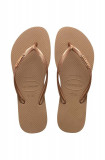 Havaianas slapi SLIM LOGO femei, culoarea auriu, cu toc plat, 4119875.3581