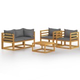 Set mobilier de gradina cu perne, 5 piese, lemn masiv acacia