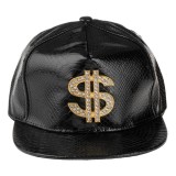 Șapcă Deghizare Neagră pentru Adulți &ndash; Semn Dolar Auriu cu Strassuri, Party/Carnaval, Negru, Oem