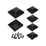 6 bucăți capace din plastic pentru st&acirc;lpi, negre, capace pătrate pentru st&acirc;lpi de gard 90x90mm cu șuruburi de montaj, capace de protecție pentru st&acirc;lp