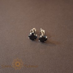 Cercei Unisex Argint 925 cu Cristal Zirconia Negru Rotund, 7 mm