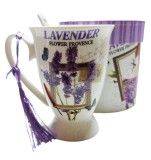 Cumpara ieftin Cana Ceramica Mov cu Lingurita Lavanda, 200ml, 12cm - Ceasca Cafea/Ceai, Cadou Ziua Indragostitilor
