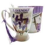 Cana din ceramica cu lingurita, Model cu lavanda, Mov, DO116G-A