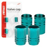Capace Ventil Auto/Moto/Biciclete Amio Aluminiu Hexagonale Verde - Set 4 Bucati