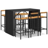 Cumpara ieftin Set bar pentru gradina, 7 piese, negru, poliratan/lemn acacia