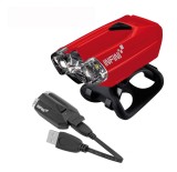 Far Bicicleta Infini Lava 4 Functii, 2 LED Alb 3Lux, Rosu, USB, Indicator Baterie, 16g