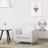 vidaXL Fotoliu Alb Piele Ecologică 75x70x75 cm Chesterfield Modern, Cadru MDF, Picioare Otel, Confortabil, Living Birou