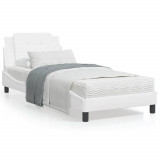 vidaXL Cadru de pat cu tăblie, alb, 90x200 cm, piele ecologică