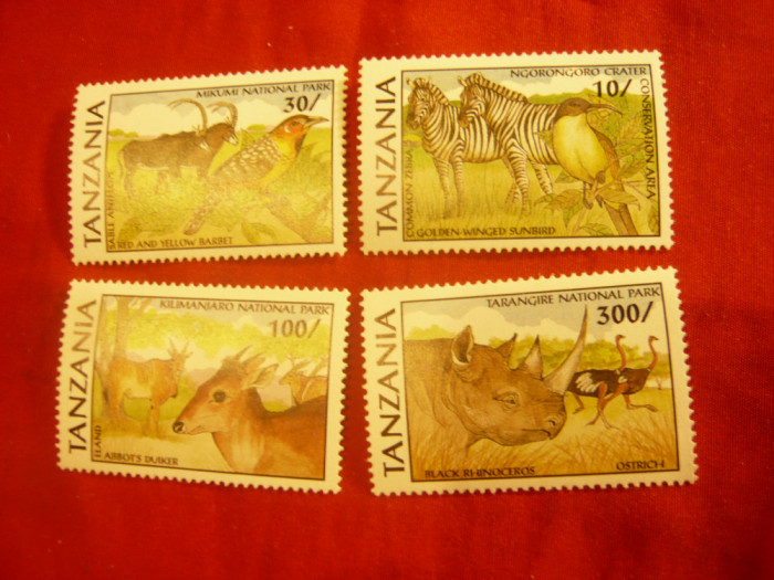 Serie mica Tanzania 1991 - Fauna , 4 valori