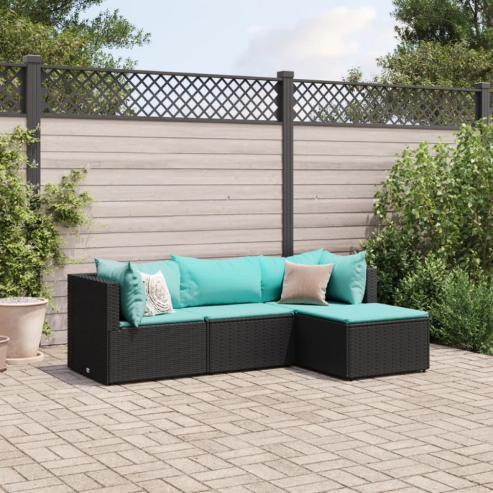 vidaXL Set mobilier relaxare grădină 4 piese cu perne poliratan negru 3308052