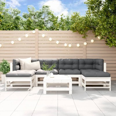 vidaXL Set mobilier de grădină, 7 piese, alb, lemn masiv de pin 3186397 foto