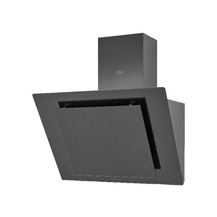 Hota cu design inclinat Deco, 60 cm, sticla neagra, filtru pentru grasime din aluminiu