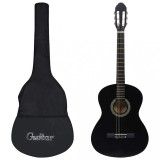 Set Chitara Clasica vidaXL Incepatori, 12 Piese, Negru, 4/4 39&quot; + Accesorii: Husa, Curea, Pene, Capodastru, Tuner, Suport