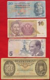 4 Bancnote diferite Serbia, Cehoslovacia, Turcia, Ungaria