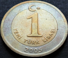 Moneda Bimetal 1 LIRA - TURCIA, anul 2005 *cod 4170 foto