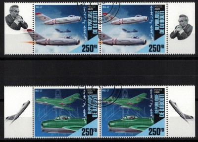 DJIBOUTI 2020 - Avioane militare, MIG 17 / serie completa, perechi+colita (3 imagini) foto