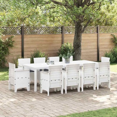 vidaXL Set de masă pentru grădină 11 pcs Alb Ratan Polt 3378605 foto