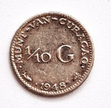 Moneda argint Curacao 1/10 gulden 1948 AG. 670 tiraj mic km # 48, America Centrala si de Sud