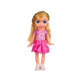 Papusa cu rochita roz si par blond, 29 cm, ATU-084630, Plastic, Oem