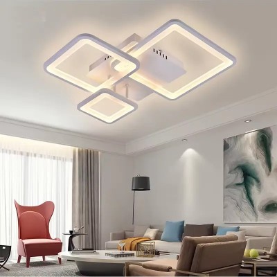 Lustra LED 88W, 3 patrate albe, telecomanda, aplicatie telefon, lumina/rece/calda/neutra, intensitate reglabila foto