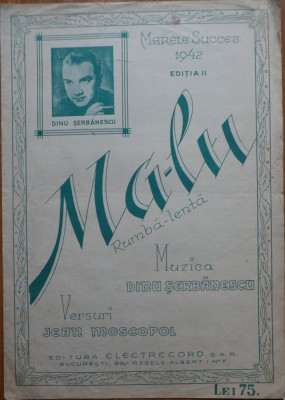 Partitura Ma-lu, rumba, versuri Jean Moscopol, muzica Dinu Serbanescu, 1942 foto