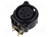 Conector XLR soclu mamă 4 pini unghi 90&deg; cu buton THT 6A NEUTRIK