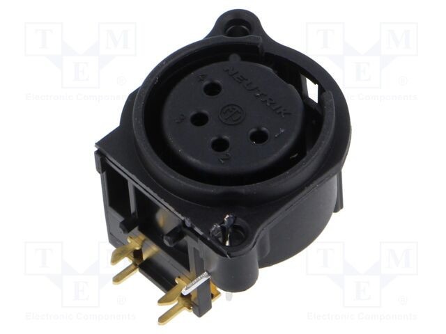 Conector XLR soclu mamă 4 pini unghi 90&deg; cu buton THT 6A NEUTRIK