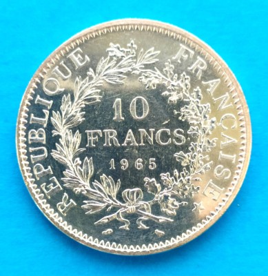 FRANTA 10 FRANCI 1965 ARGINT STARE AUNC P foto