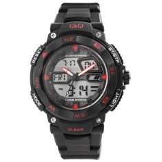 Ceas barbatesc, Q&amp;amp;Q, hibrid, negru/gri/rosu, functii multiple, 10 ATM, diametru 50 mm foto