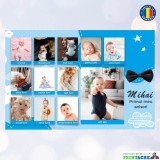 Tablou pe panza canvas personalizat nou nascut cu poze din primul an - dreptunghiular - baietel
