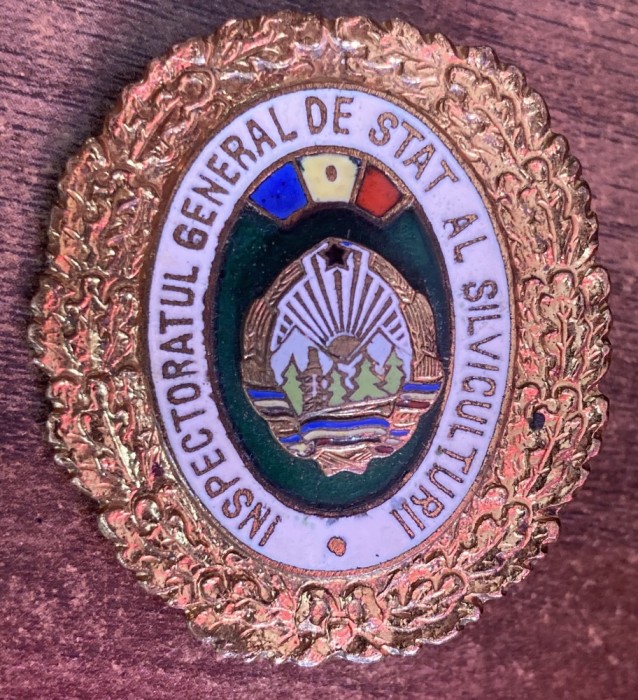 QW9 N8 87 - insigna - tematica comunism - silvicultura - Inspectoratul general de stat al silviculturii