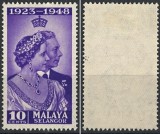 Malaezia - Statul Selangor (Colonie Britanică) 1948 - Timbru Comemorativ &bdquo;Nunta de Argint Regală / 10 Cents&rdquo; -KV1